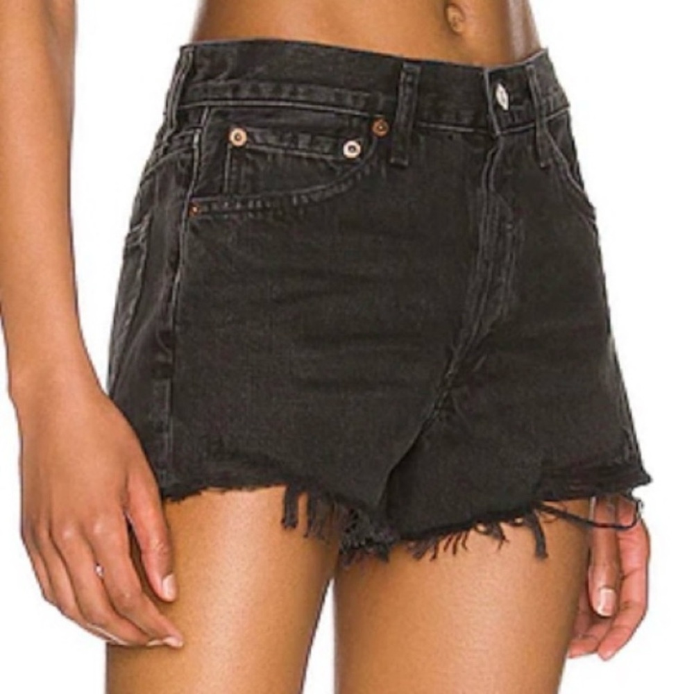 ZARA High Rise Black Wash Button Fly Denim Jean Shorts Size 8